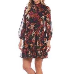 Tara Maison Dress Sheer Long Sleeve Black Floral Mock Neck Womens Size 14W